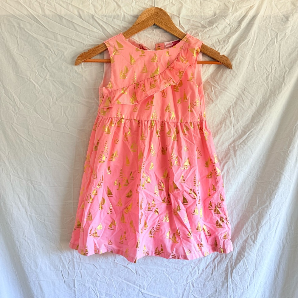 Pink Sleeveless Kids Dress with Sailboats